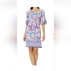 Pappagallo VICTORIA Cactus Rose Combo Jersey Multicolor Floral Shift Dress Sz M